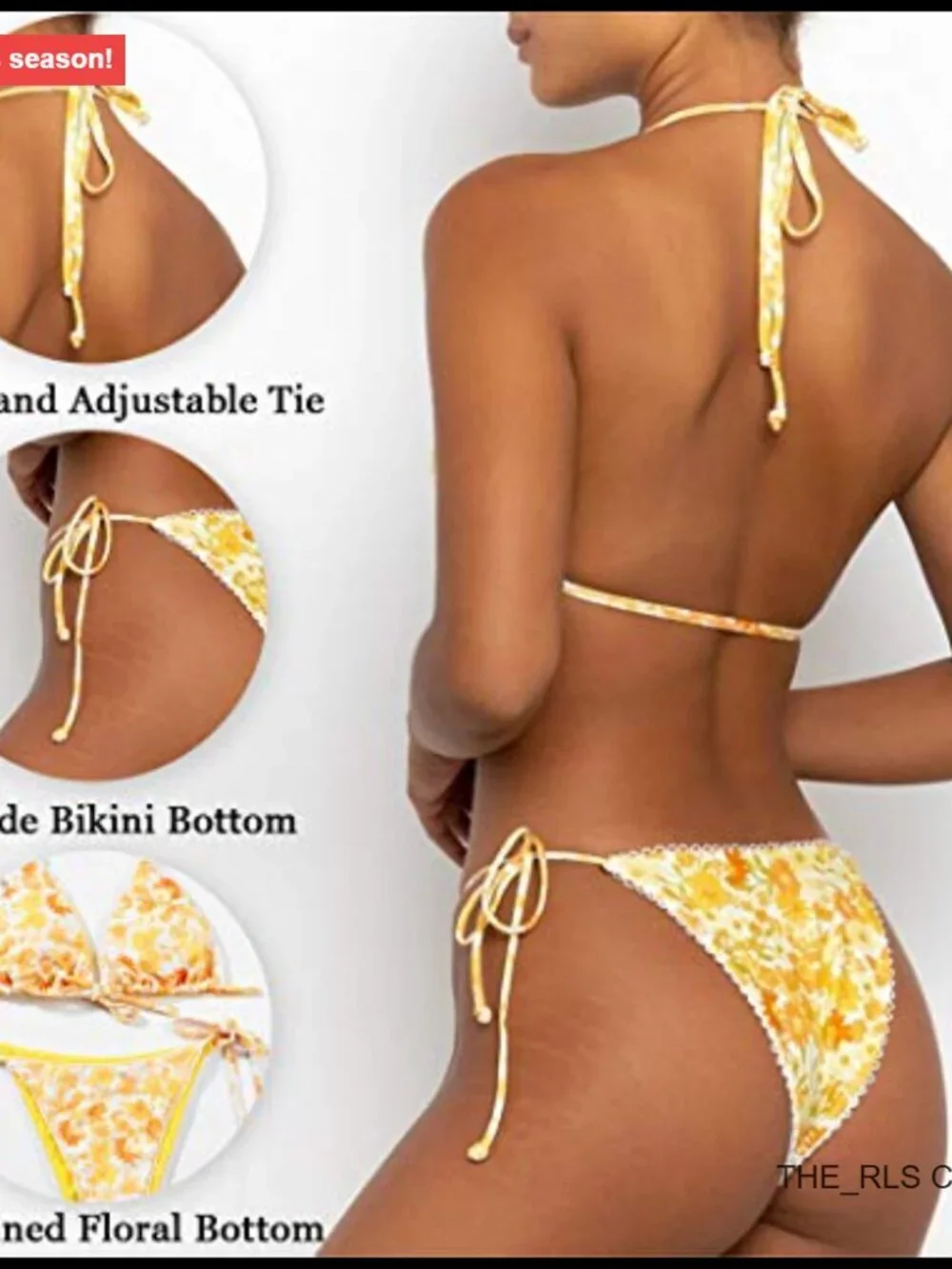 Nylon Spandex Bikini Set with Adjustable Straps and Tie Sides
